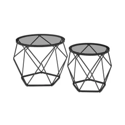 2 Tables basses rondes plateau amovible gris ardoise-SONGMICS HOME Clearance