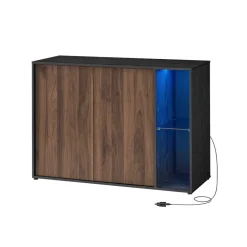 Assemblage ultra-rapide sans outils toolless buffet avec éclairage noyer naturel et noir boisé-SONGMICS HOME Sale