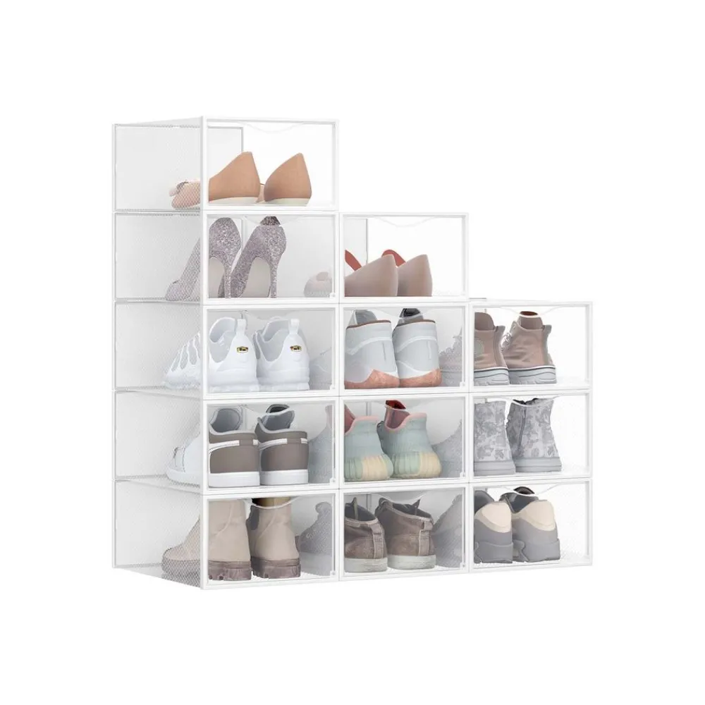 Boîtes à chaussures en plastique avec porte lot de 12 transparentes et blanc nuage-SONGMICS HOME Sale