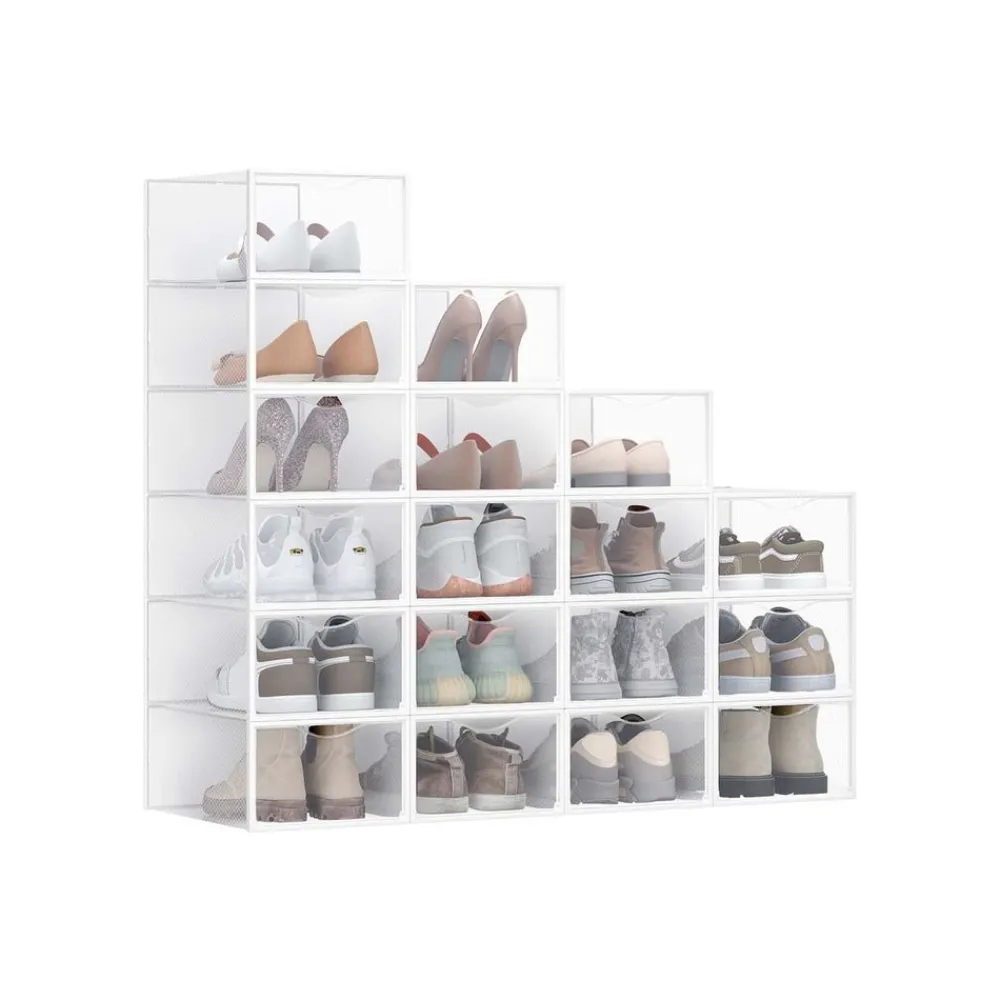 Boîtes à chaussures en plastique avec porte lot de 12 transparentes et blanc nuage-SONGMICS HOME Sale