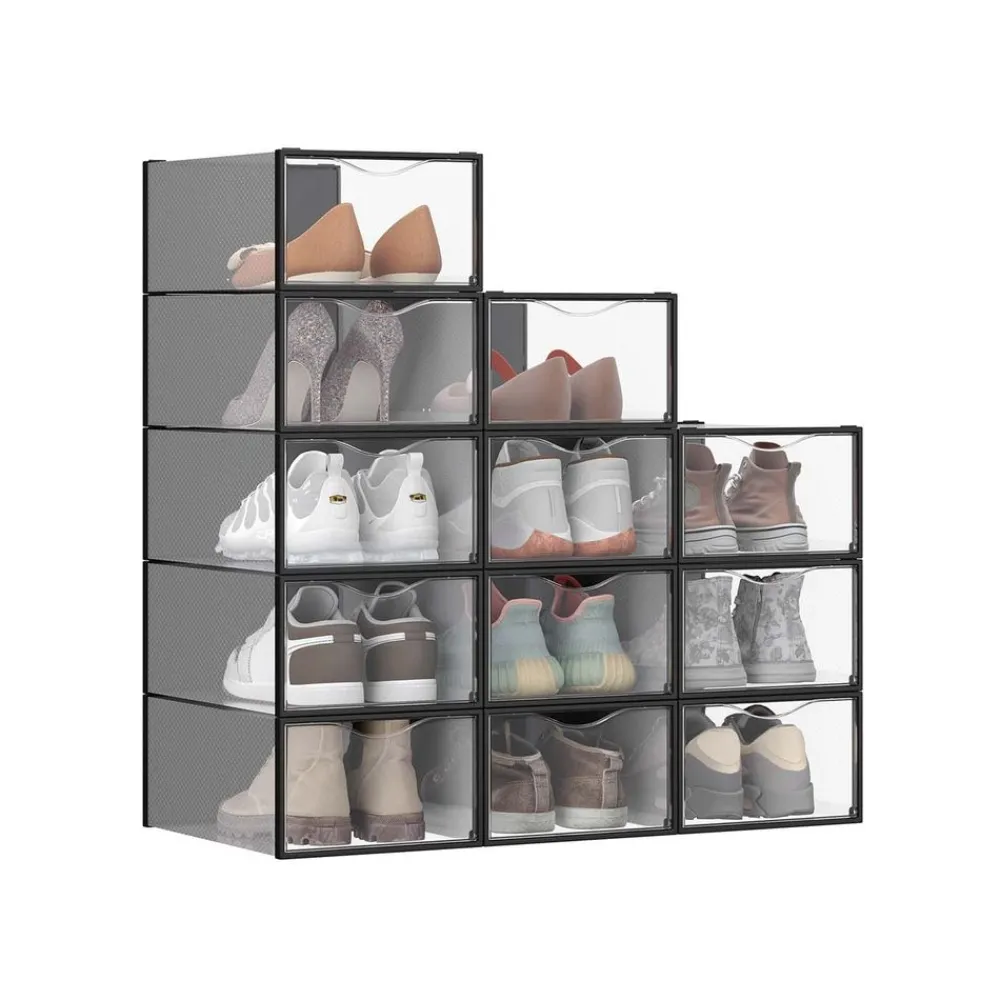 Boîtes à chaussures en plastique avec porte lot de 12 transparentes et blanc nuage-SONGMICS HOME Sale