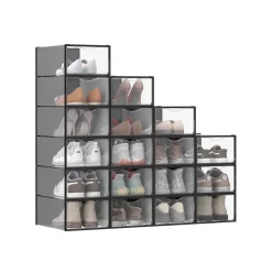 Boîtes à chaussures en plastique avec porte lot de 12 transparentes et blanc nuage-SONGMICS HOME Sale