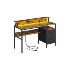 Bureau gaming avec lumières led et multiprise 2 tiroirs 2 ports usb noir boisé-SONGMICS HOME Clearance