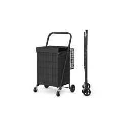 Chariot de courses roues pivotantes à 360° noir d'encre-SONGMICS HOME Online