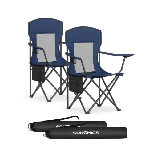 Lot de 2 chaises de camping avec porte-gobelet supporter jusqu’à 150 kg noir d’encre-SONGMICS HOME