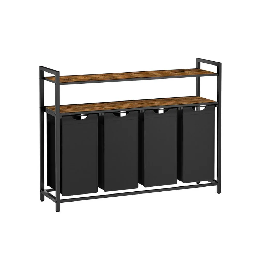 Panier à linge 2 étagères 65 litres marron rustique et noir-SONGMICS HOME Sale