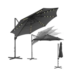 Parasol de jardin 300 cm avec 28 LED gris tourterelle-SONGMICS HOME Hot