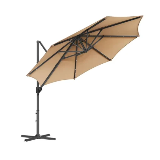 Parasol de jardin 300 cm avec 28 LED gris tourterelle-SONGMICS HOME Hot