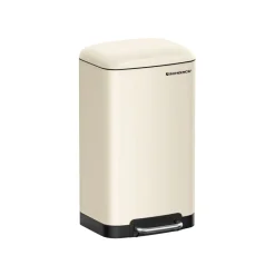 Poubelle 30L avec pédale en Acier blanc cassé-SONGMICS HOME Best