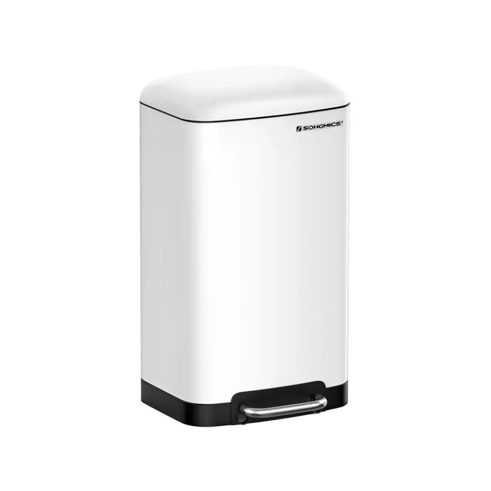 Poubelle 30L avec pédale en Acier blanc cassé-SONGMICS HOME Best