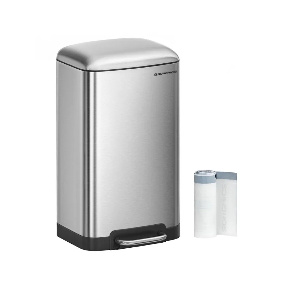 Poubelle 30L avec pédale en Acier blanc cassé-SONGMICS HOME Best