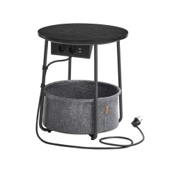Table basse ronde avec panier noir boisé et turquoise foncé-SONGMICS HOME