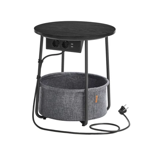 Table basse ronde avec panier noir boisé et turquoise foncé-SONGMICS HOME