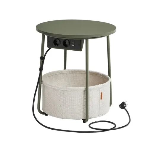 Table basse ronde avec panier noir boisé et turquoise foncé-SONGMICS HOME