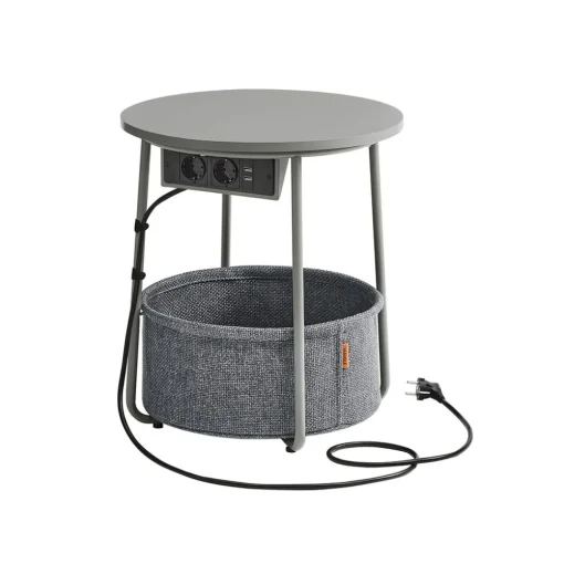Table basse ronde avec panier noir boisé et turquoise foncé-SONGMICS HOME