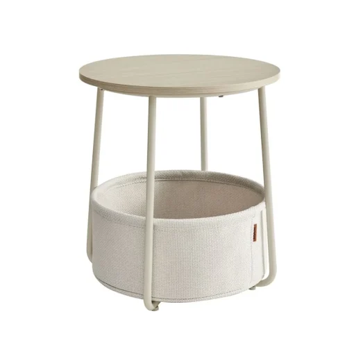 Table basse ronde avec panier noir boisé et turquoise foncé-SONGMICS HOME