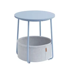 Table basse ronde avec panier noir boisé et turquoise foncé-SONGMICS HOME