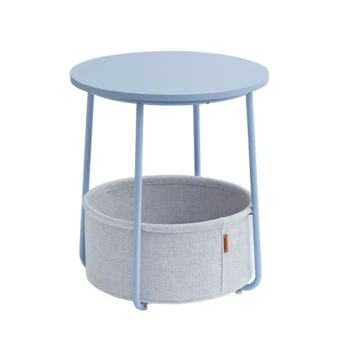 Table basse ronde avec panier noir boisé et turquoise foncé-SONGMICS HOME