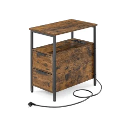 Table d’appoint avec multiprise  marron rustique et noir classique-SONGMICS HOME Best