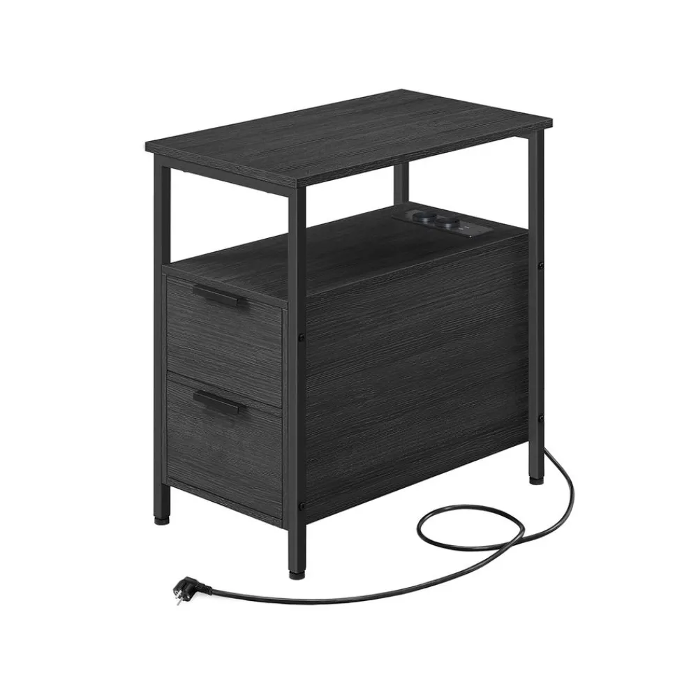 Table d’appoint avec multiprise marron rustique et noir classique-SONGMICS HOME Best