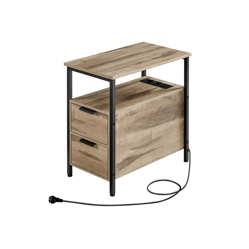 Table d’appoint avec multiprise marron rustique et noir classique-SONGMICS HOME Best