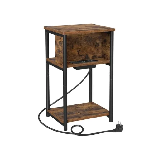 Table d'appoint avec multiprise marron rustique noir-SONGMICS HOME Hot