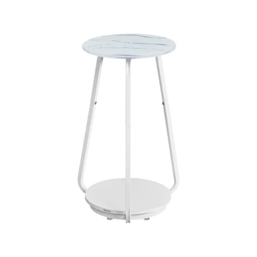 Table d’appoint ronde à 2 niveaux blanc marbré-SONGMICS HOME Discount