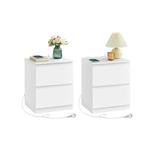 Table de chevet avec multiprise avec 2 tiroirs polyvalente blanc nuage-SONGMICS HOME Hot