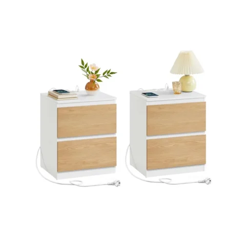 Table de chevet avec multiprise avec 2 tiroirs polyvalente blanc nuage-SONGMICS HOME Hot