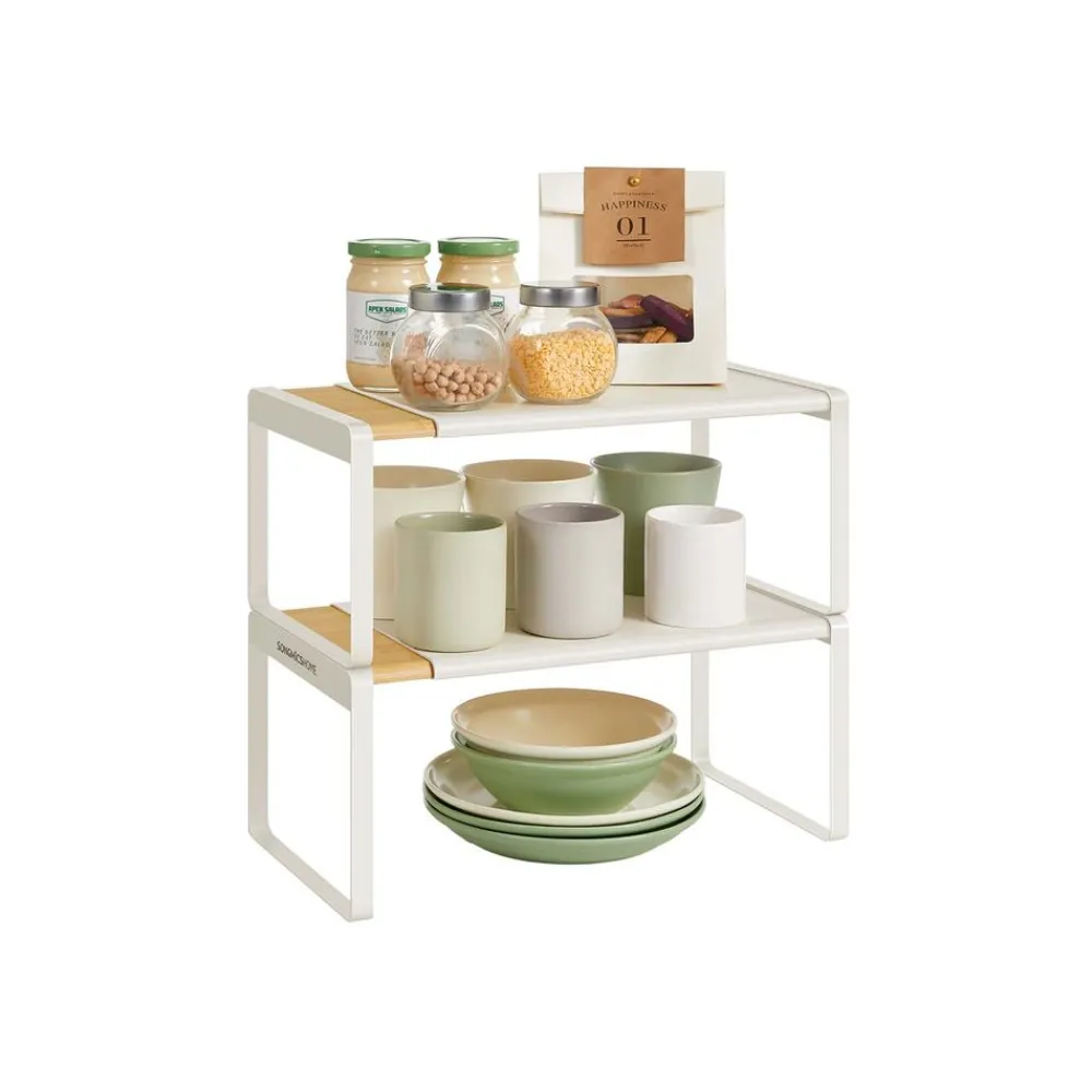 Étagère à épices lot de 2 extensible empilable beige naturel et blanc crème-SONGMICS HOME
