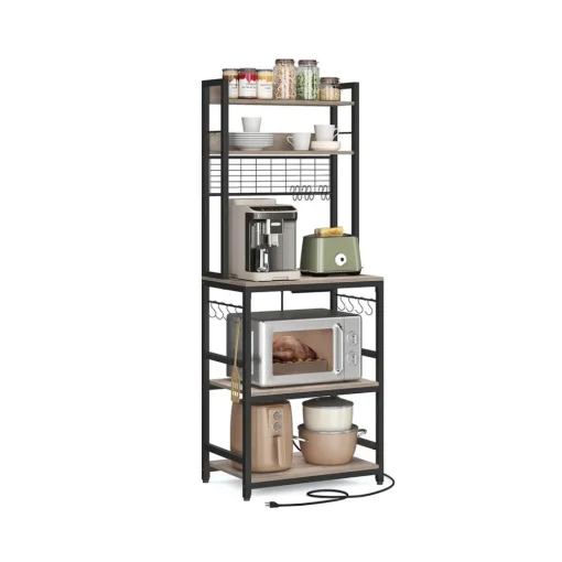 Étagère de cuisine avec multiprise grège noir-SONGMICS HOME New