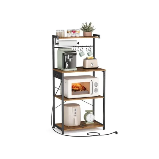 Étagère de cuisine avec multiprise 40 x 60 x 140 cm marron rustique et noir d'encre-SONGMICS HOME Best